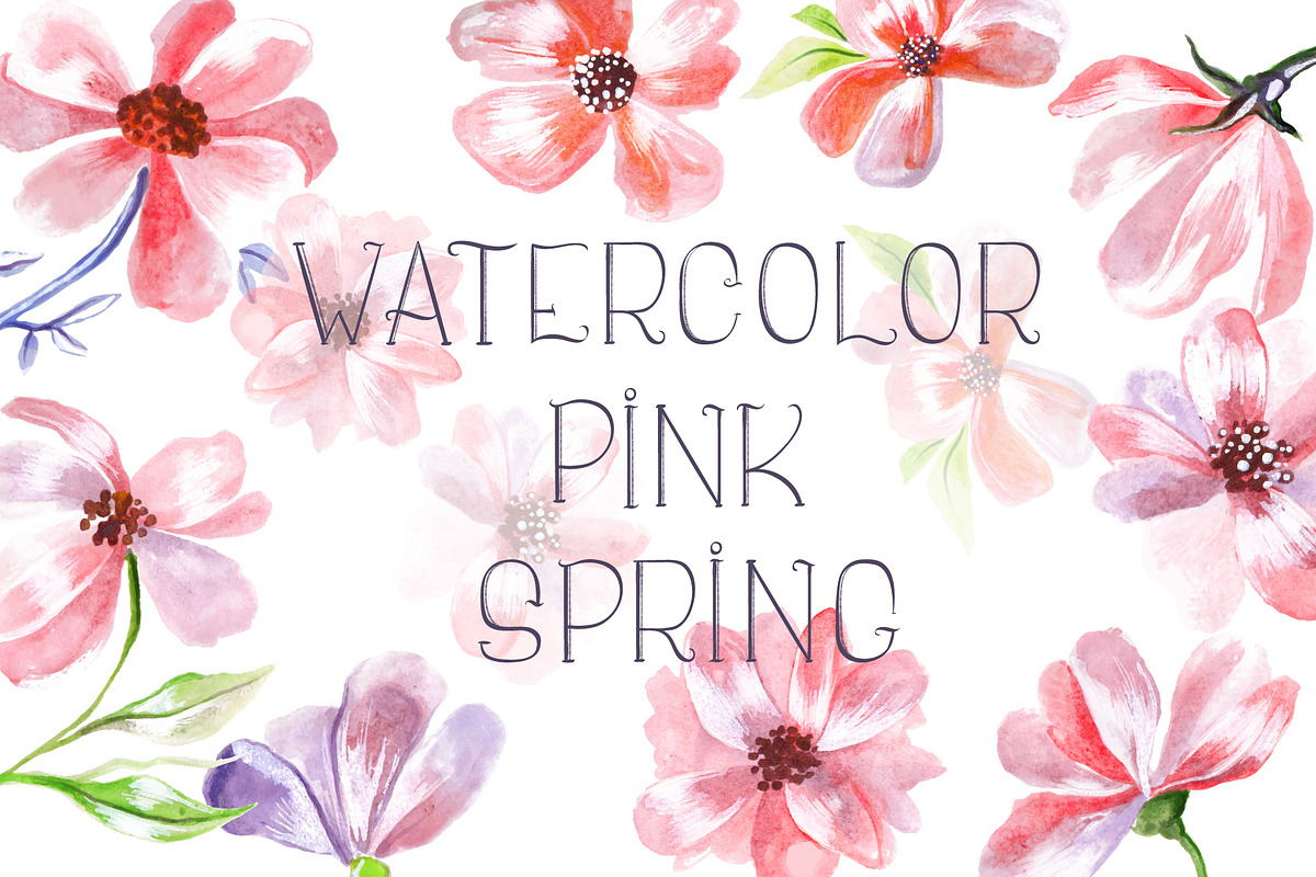 Watercolor Pink Spring Flowers in Objects - product preview 8