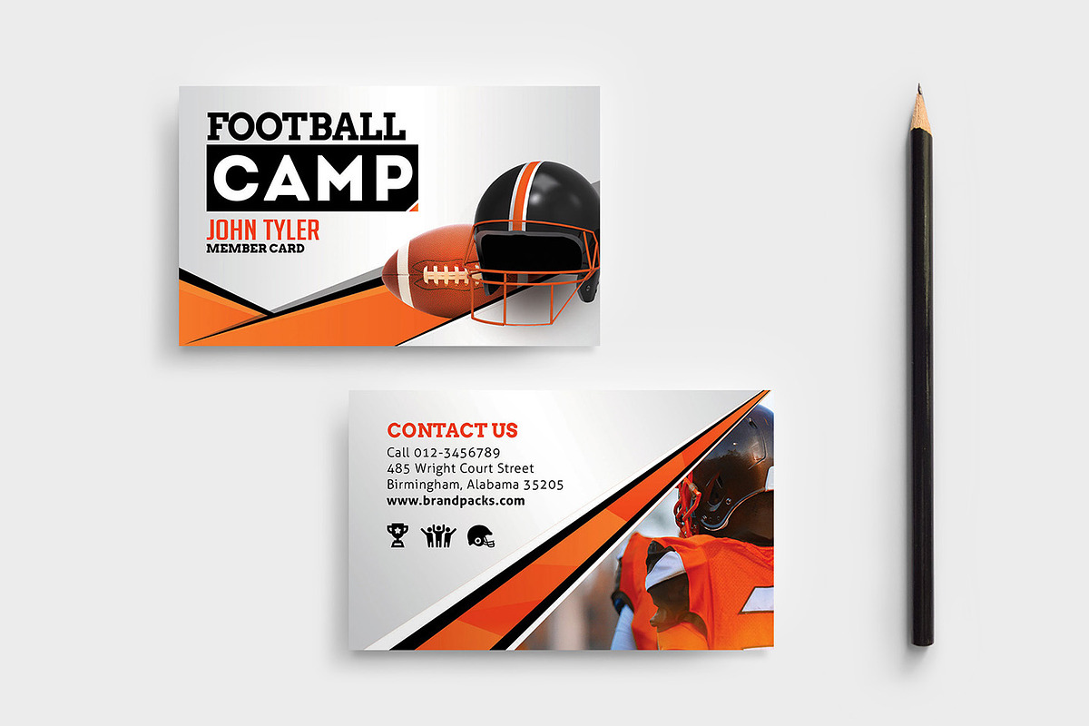 Football Camp Business Card Template in Business Card Templates - product preview 8