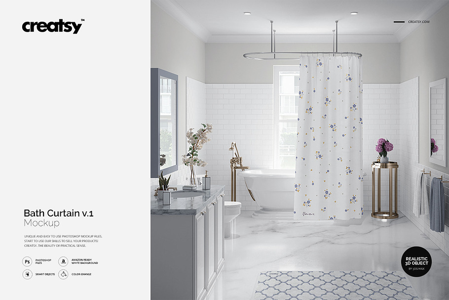 Luxury Bathroom Bath Curtain Mockup in Product Mockups - product preview 8