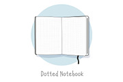 Dotted notebook illustration. Hand drawn style. Open sketchbook. Line design.