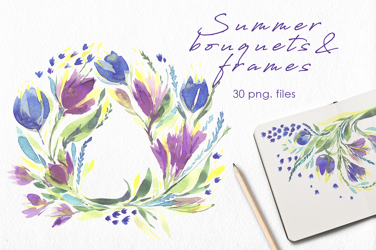 Summer watercolor bouquets in Illustrations - product preview 8