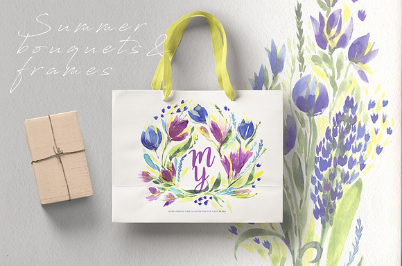 Summer watercolor bouquets in Illustrations - product preview 1