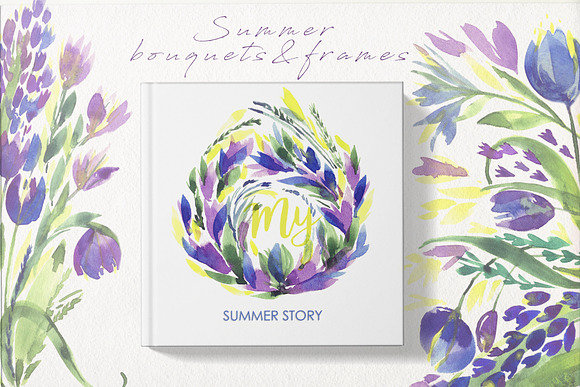 Summer watercolor bouquets in Illustrations - product preview 3