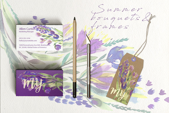 Summer watercolor bouquets in Illustrations - product preview 4