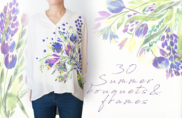 Summer watercolor bouquets in Illustrations - product preview 5