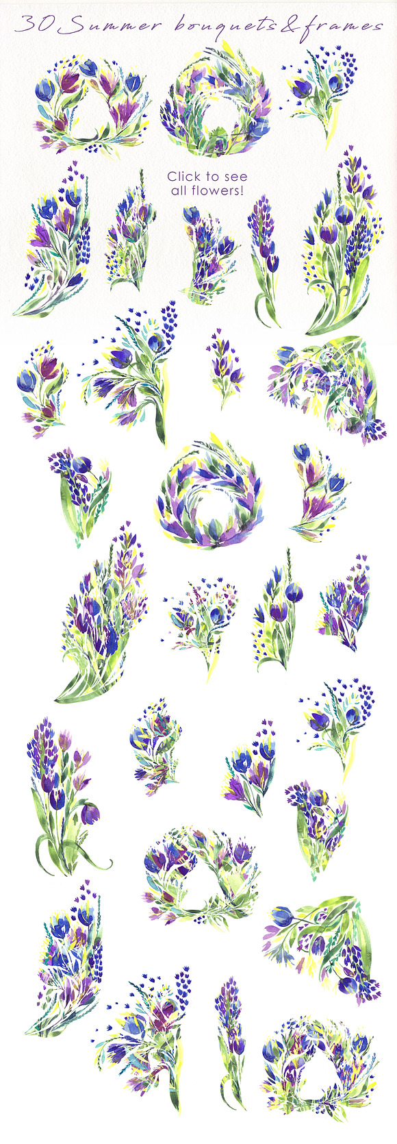 Summer watercolor bouquets in Illustrations - product preview 6