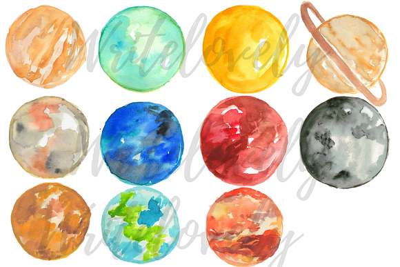 Watercolor Planet Clipart in Illustrations - product preview 1