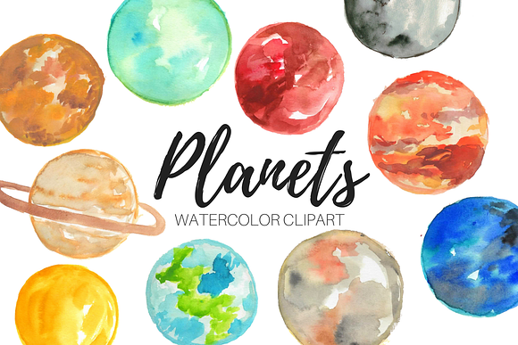Watercolor Planet Clipart in Illustrations - product preview 2