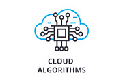 cloud algorithms thin line icon, sign, symbol, illustation, linear concept, vector 