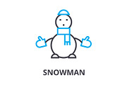 snowman thin line icon, sign, symbol, illustation, linear concept, vector 
