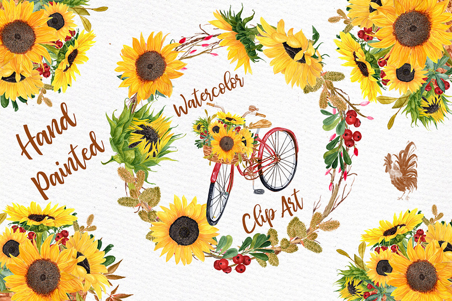 Floral Bicycle-Sunflower clipart in Illustrations - product preview 8