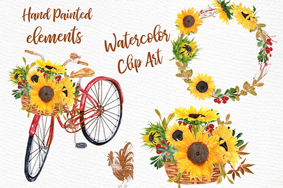 Floral Bicycle-Sunflower clipart in Illustrations - product preview 1