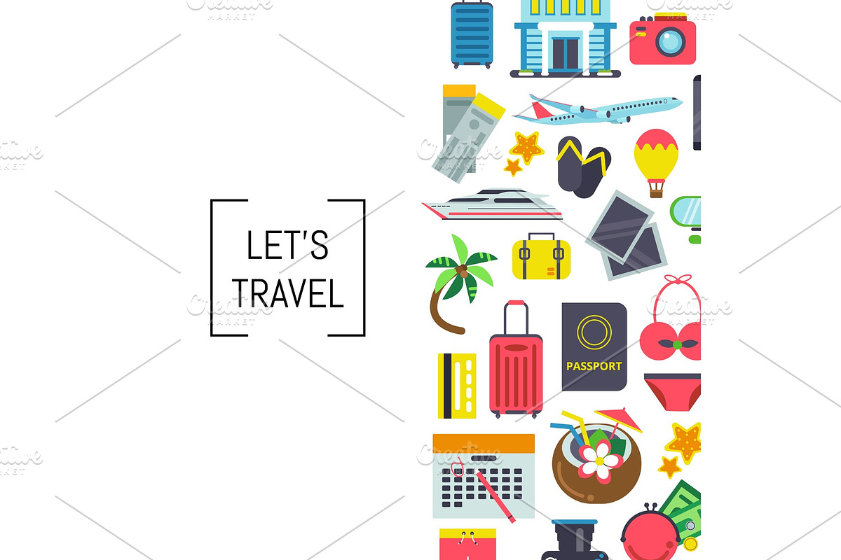 Vector flat travel elements background illustration with place for text in Graphics - product preview 8