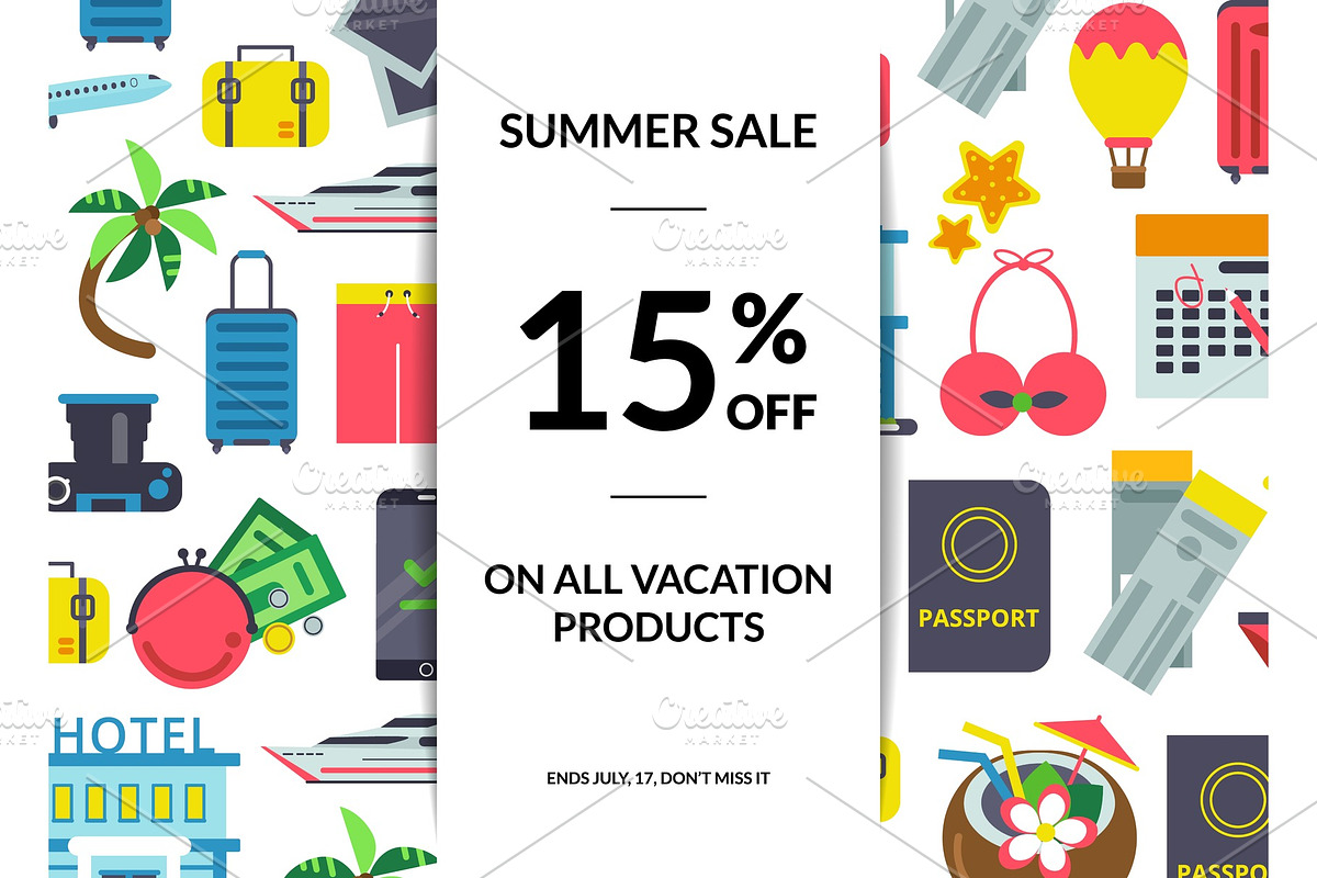Vector flat travel elements sale background illustration in Graphics - product preview 8