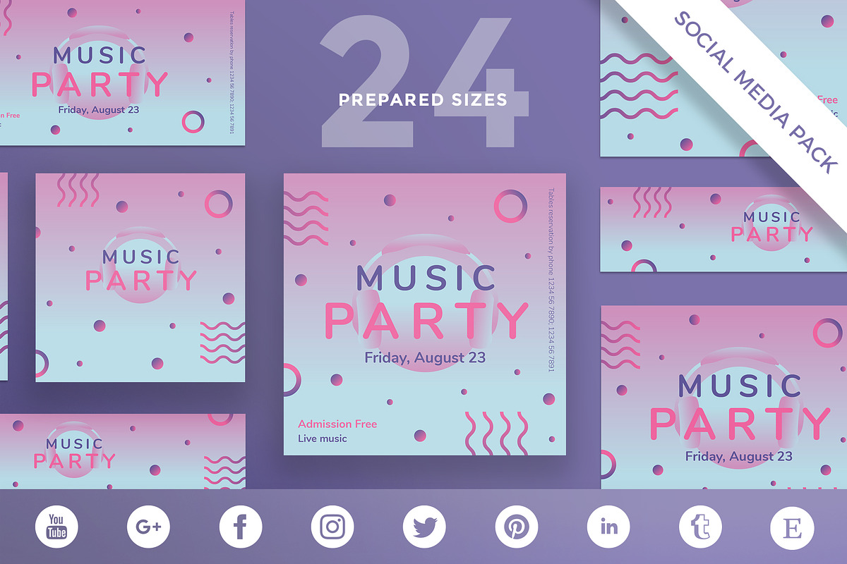 Social Media Pack | Pink Music Party in Social Media Templates - product preview 8
