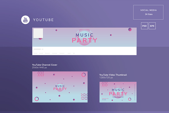 Social Media Pack | Pink Music Party in Social Media Templates - product preview 2