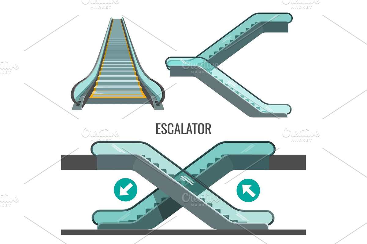 Escalator moving staircase with arrows showing way of movement in Illustrations - product preview 8