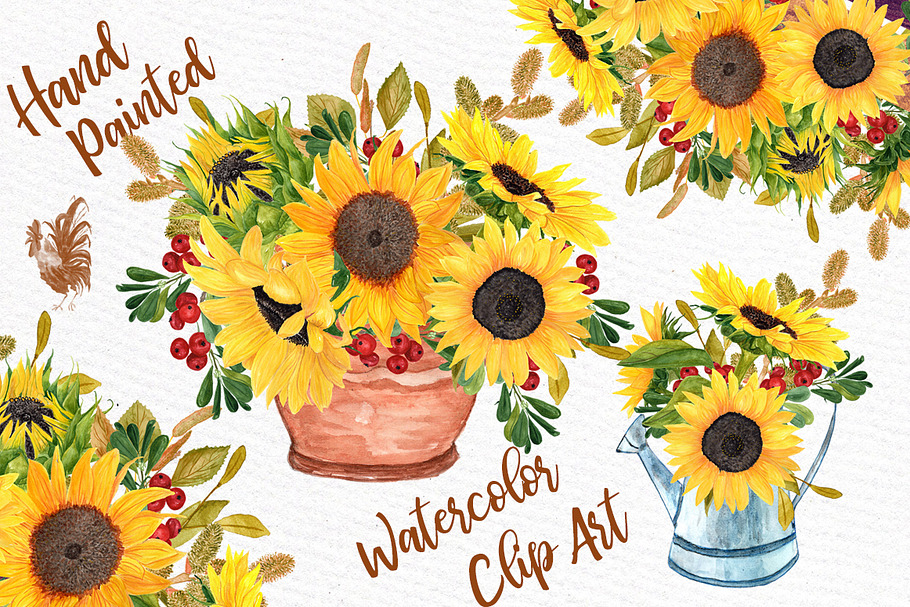 Watercolor Sunflower Bouquets in Illustrations - product preview 8