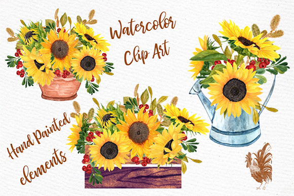 Watercolor Sunflower Bouquets in Illustrations - product preview 1