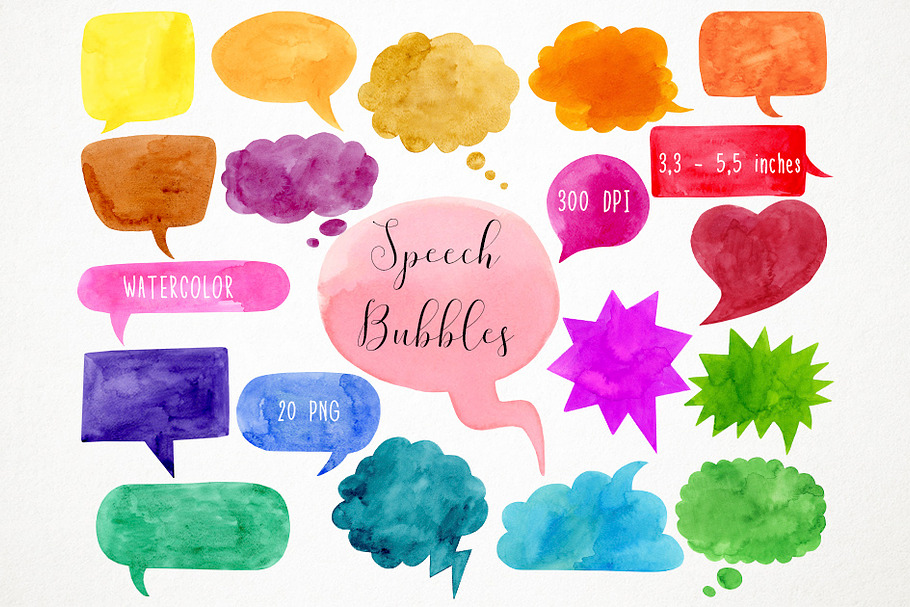 Watercolor Speech Bubbles Clipart in Illustrations - product preview 8