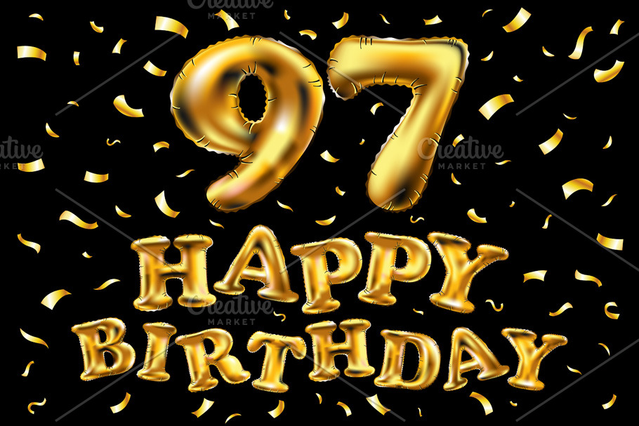 happy birthday 97 balloons gold