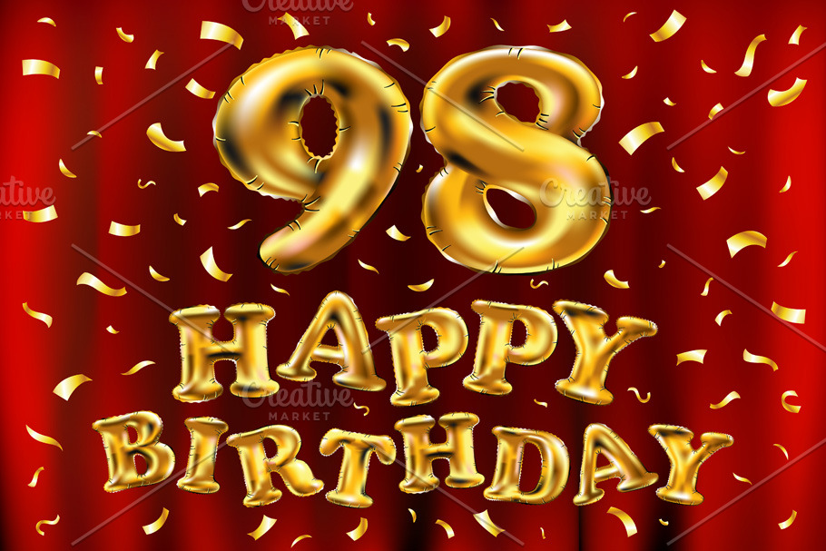 happy birthday 98 balloons gold