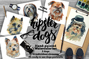 Hipster dogs watercolor set