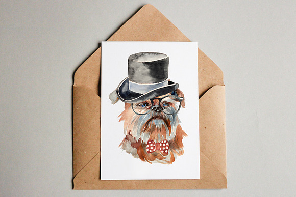 Hipster dogs watercolor set in Illustrations - product preview 2