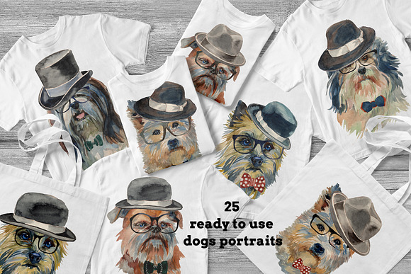 Hipster dogs watercolor set in Illustrations - product preview 3
