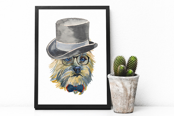 Hipster dogs watercolor set in Illustrations - product preview 5