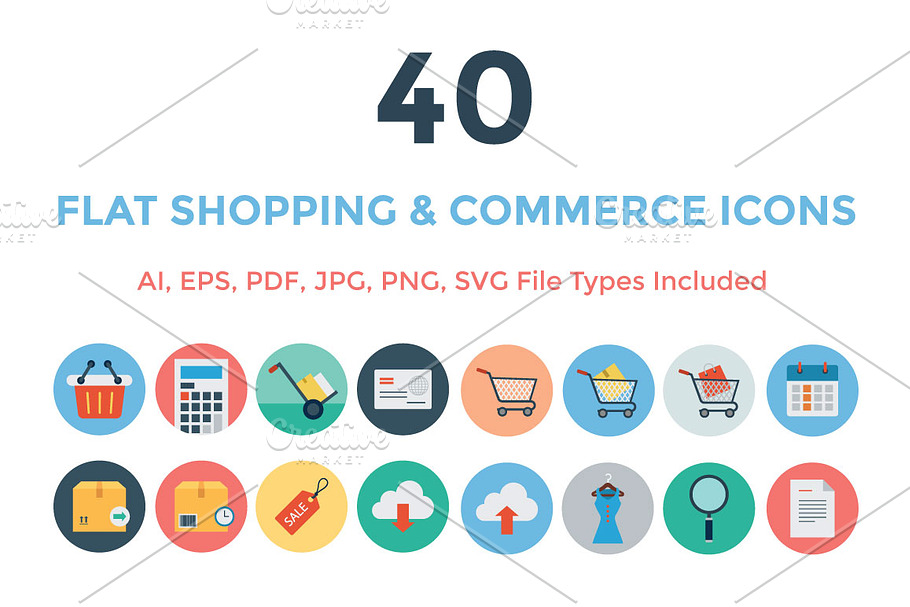 40 Flat Shopping and Commerce Icons