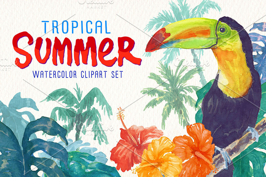 tropical summer watercolor clipart