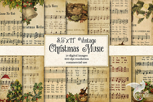 Vintage Christmas Sheet Music in Textures - product preview 2