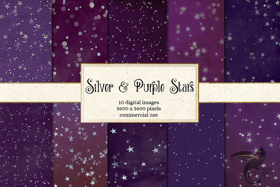 Silver Purple Stars Backgrounds in Textures - product preview 8