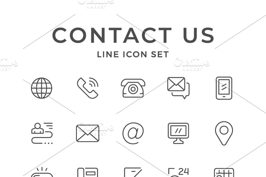 Set line icons of contact us in Contact Icons - product preview 8
