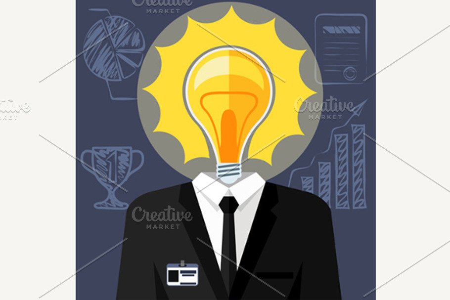Bulb headed man. Businessman in suit in Illustrations - product preview 8