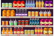 Supermarket or shop showcase or stall with drinks