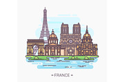 French landmarks. Eiffel tower and notre-dame