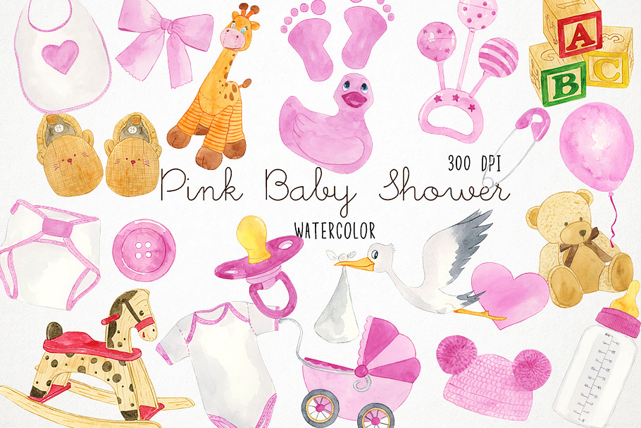 Watercolor Baby Shower Clipart in Illustrations - product preview 8