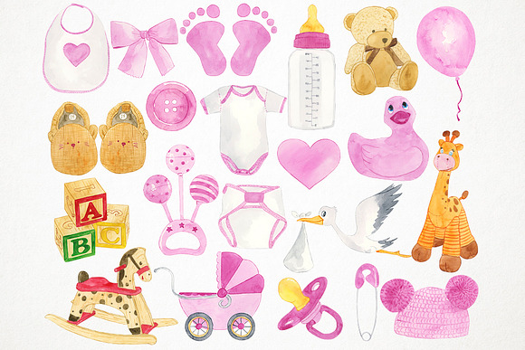 Watercolor Baby Shower Clipart in Illustrations - product preview 1