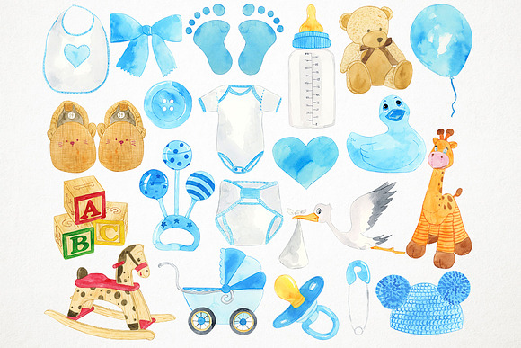 Watercolor Baby Shower Clipart in Illustrations - product preview 4