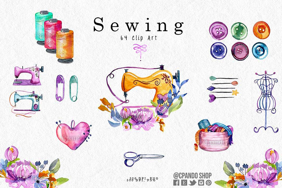 Sewing watercolor clip art