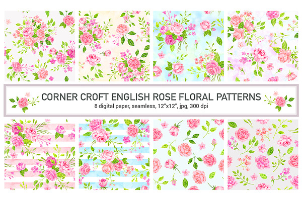 Watercolor Pattern English Rose
