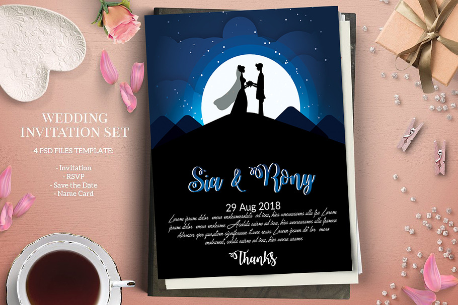 Moon Light Wedding Invite Template in Wedding Templates - product preview 8