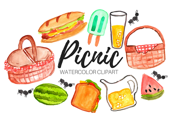 Watercolor Summer Picnic Clipart