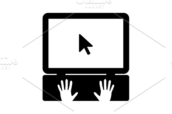 Laptop Icon with hand black on white