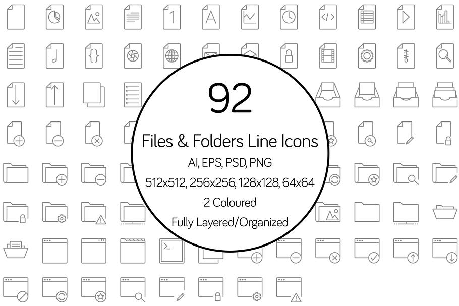Files and Folders Line Icon Set