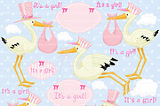 Stork Girl Baby Clipart AMB-832