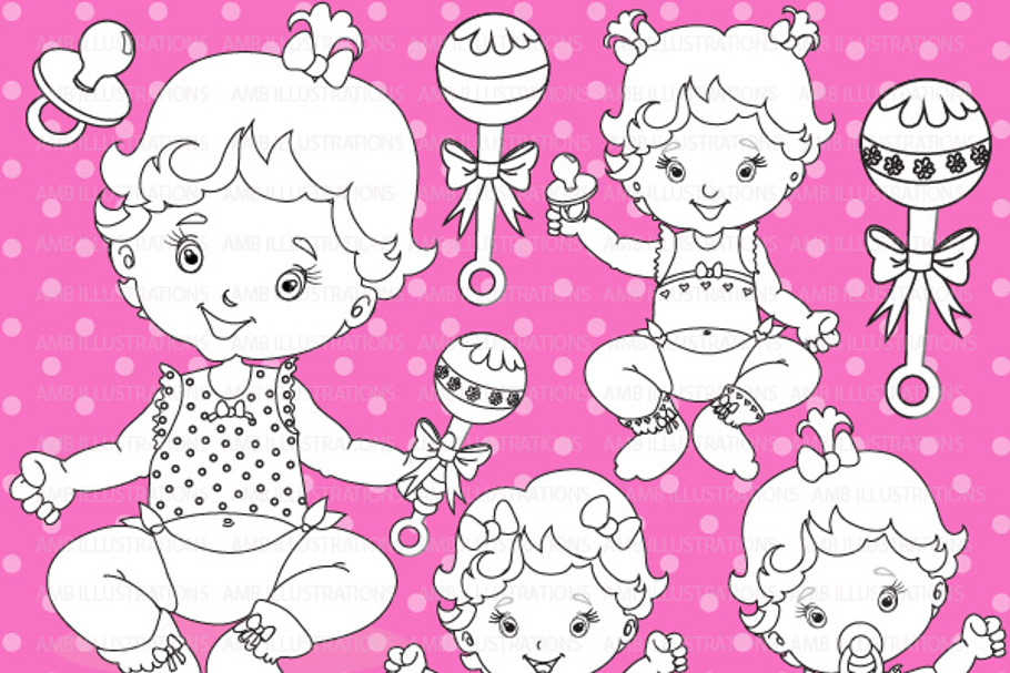 Baby girl stamps clipart AMB-831 in Illustrations - product preview 8