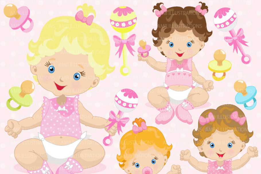 Baby Girl Clipart, AMB-830 in Illustrations - product preview 8